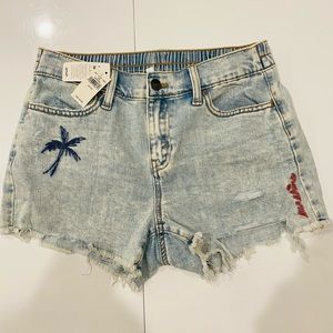 Aerie Summer Jean Shorts NWT Palm Tree and Sunshine patches